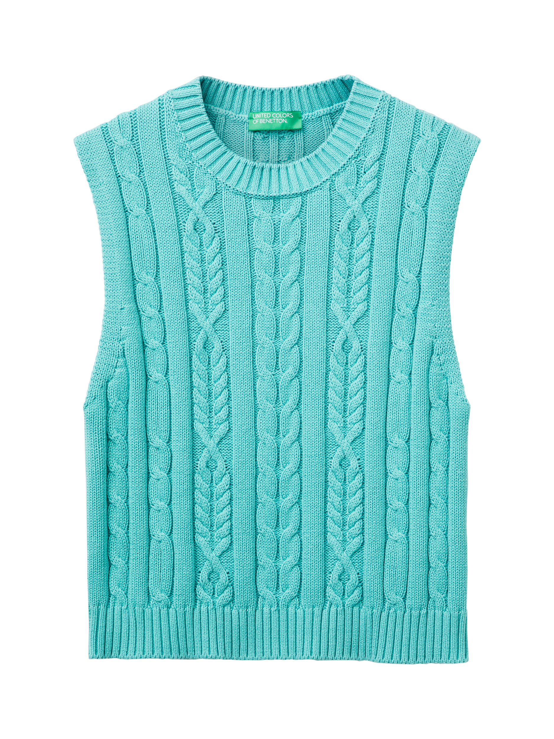 Product image 4 of 6, which shows Benetton Cable Knit Tank Top, Teal Green, S