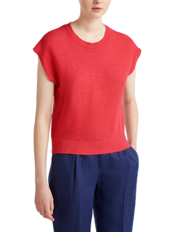 Benetton Linen Blend Round Neck Top, Brick Red