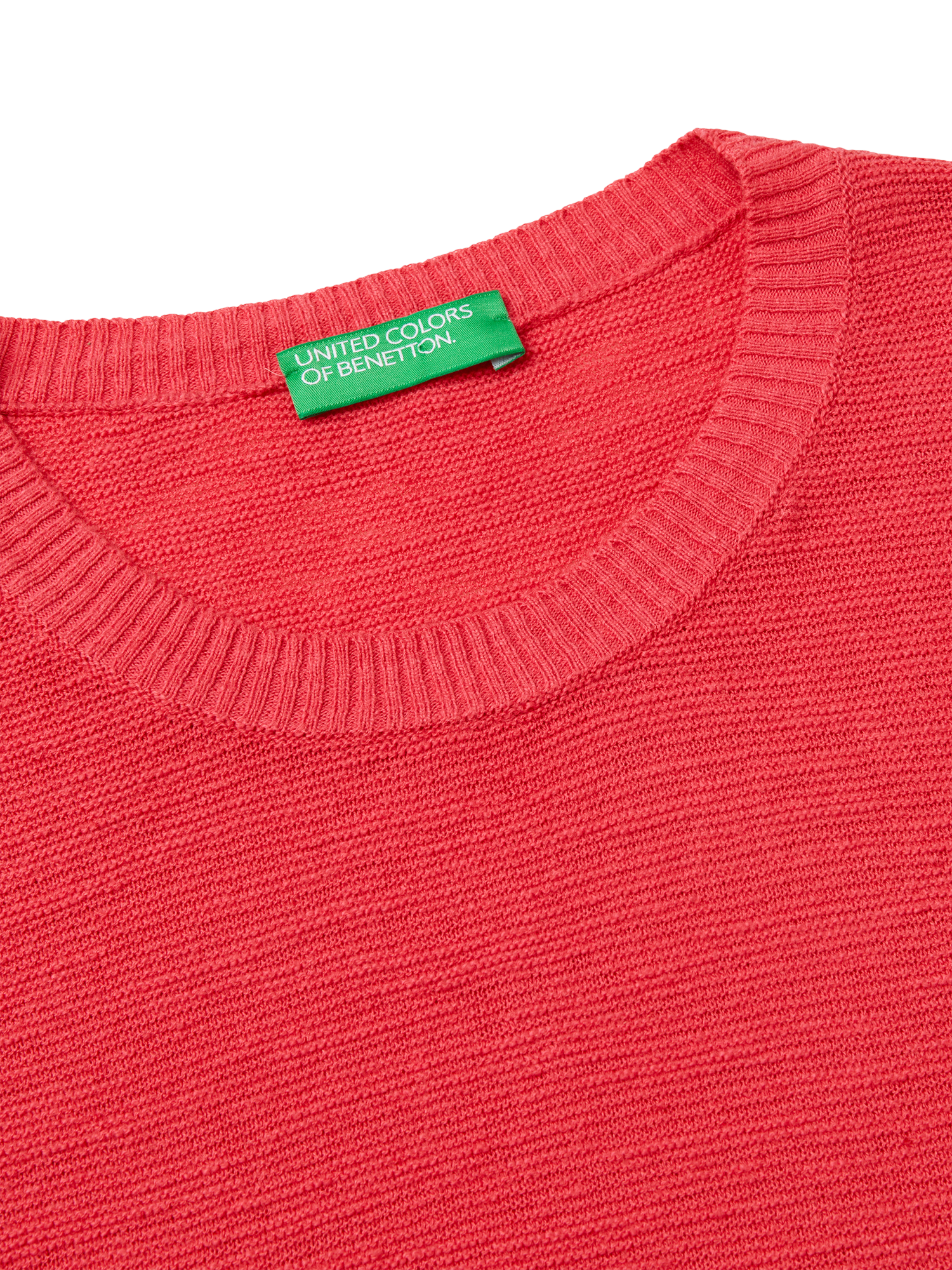 Product image 6 of 6, which shows Benetton Linen Blend Round Neck Top, Brick Red, S