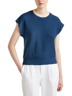 Benetton Linen Blend Round Neck Top, Air Force Blue