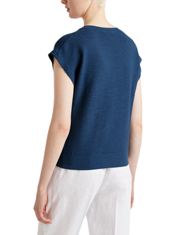 Benetton Linen Blend Round Neck Top - view 2, Air Force Blue