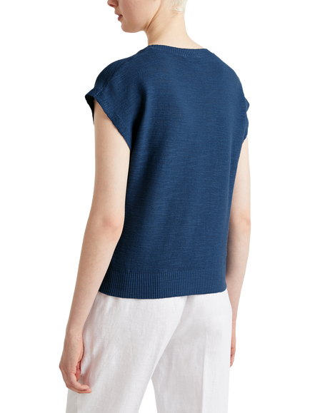 Benetton Linen Blend Round Neck Top - view 2, Air Force Blue