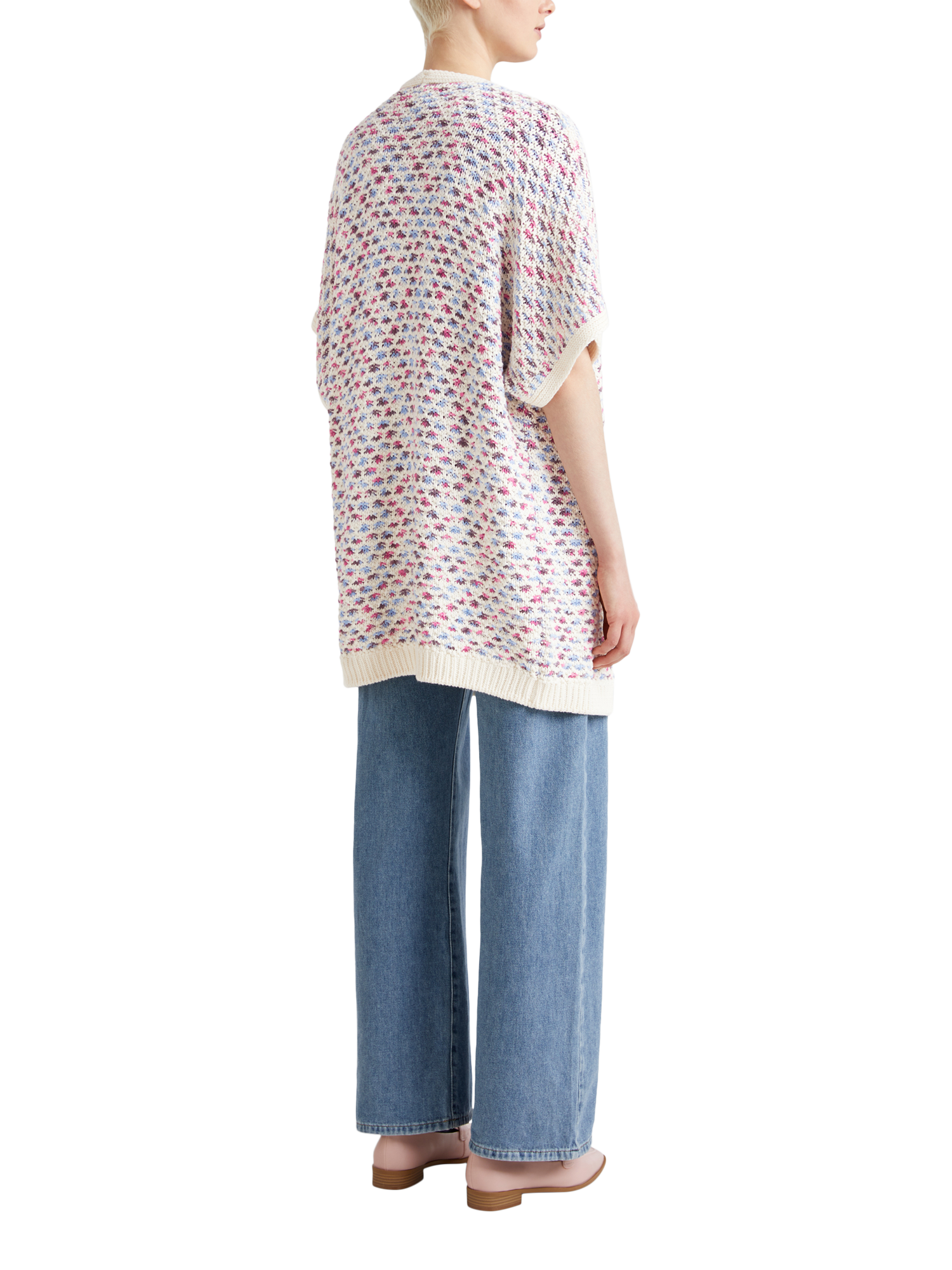 Product image 2 of 6, which shows Benetton Jacquard Knit Open Neck Cardigan, Multi, S