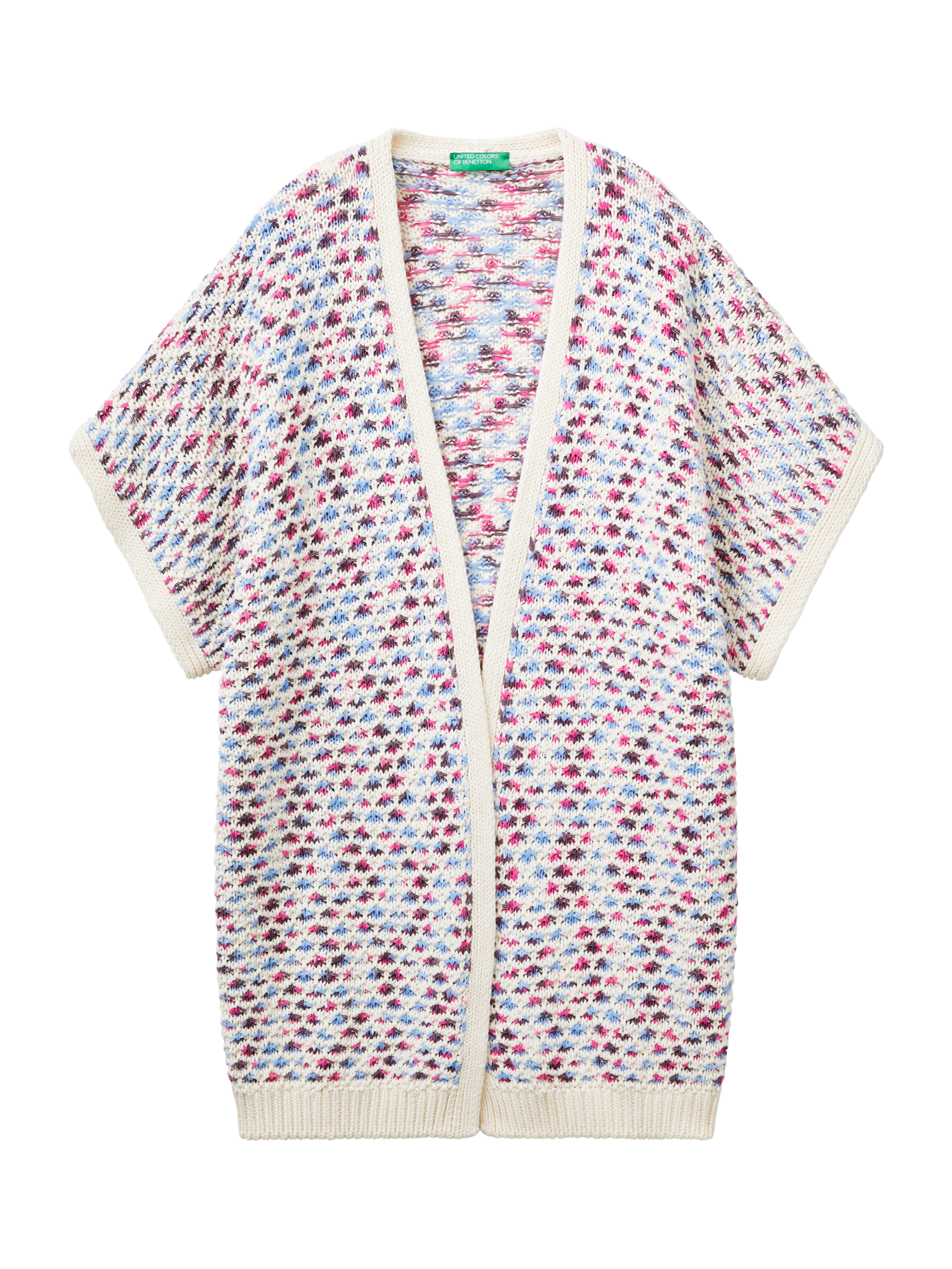 Product image 4 of 6, which shows Benetton Jacquard Knit Open Neck Cardigan, Multi, S