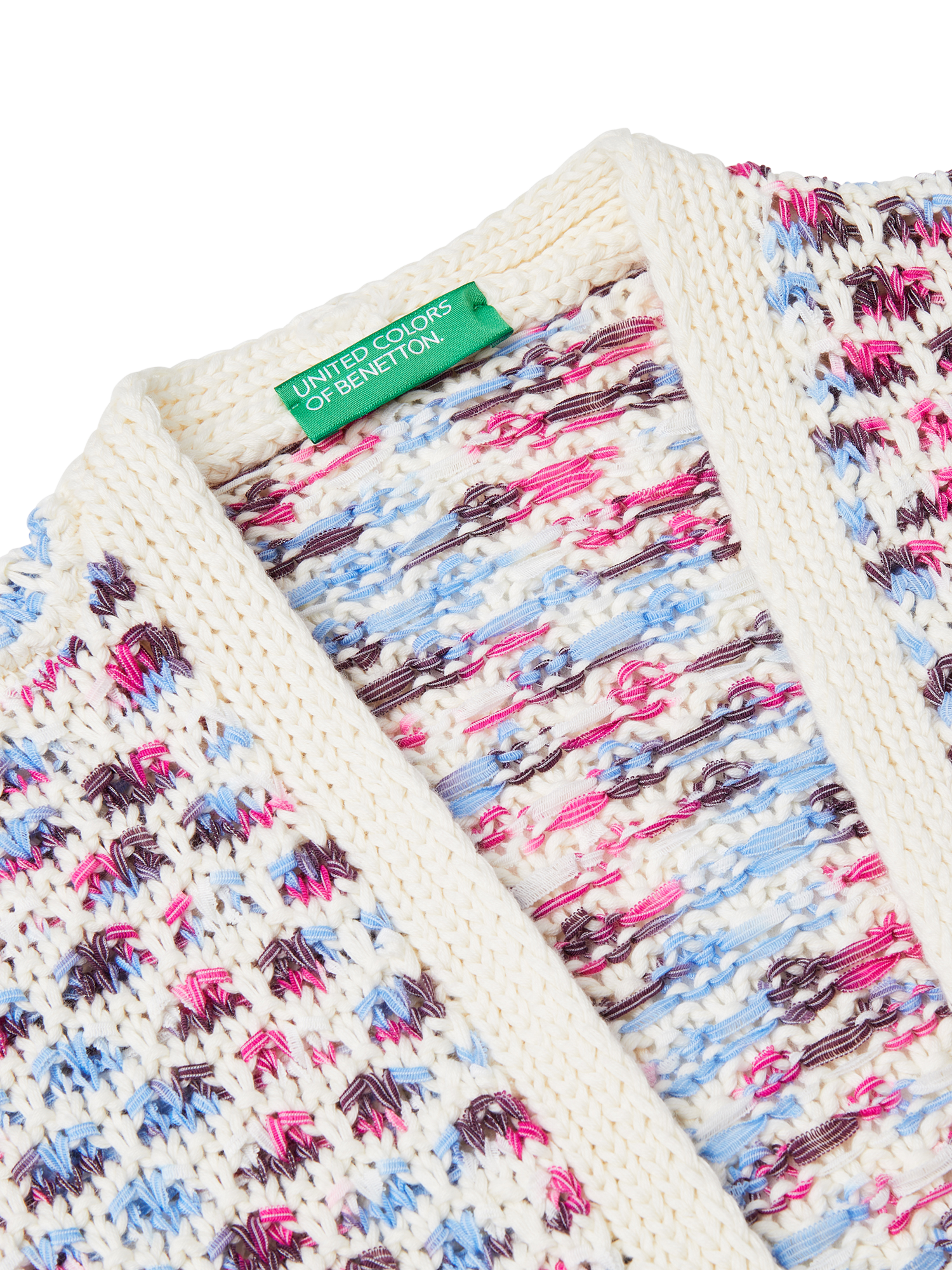 Product image 6 of 6, which shows Benetton Jacquard Knit Open Neck Cardigan, Multi, S