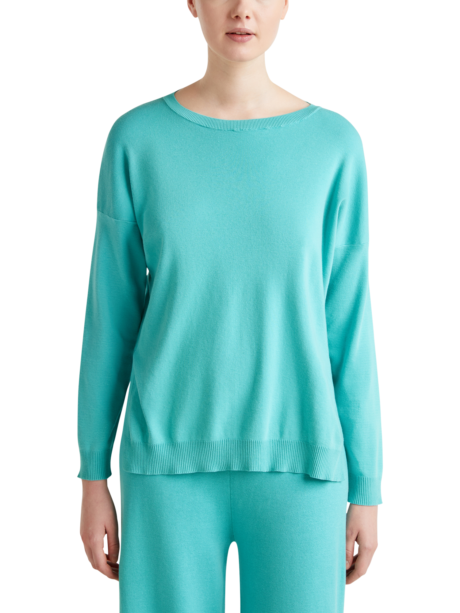 Product image 1 of 6, which shows Benetton Oversized Boat Neck Jumper, Teal Green, S