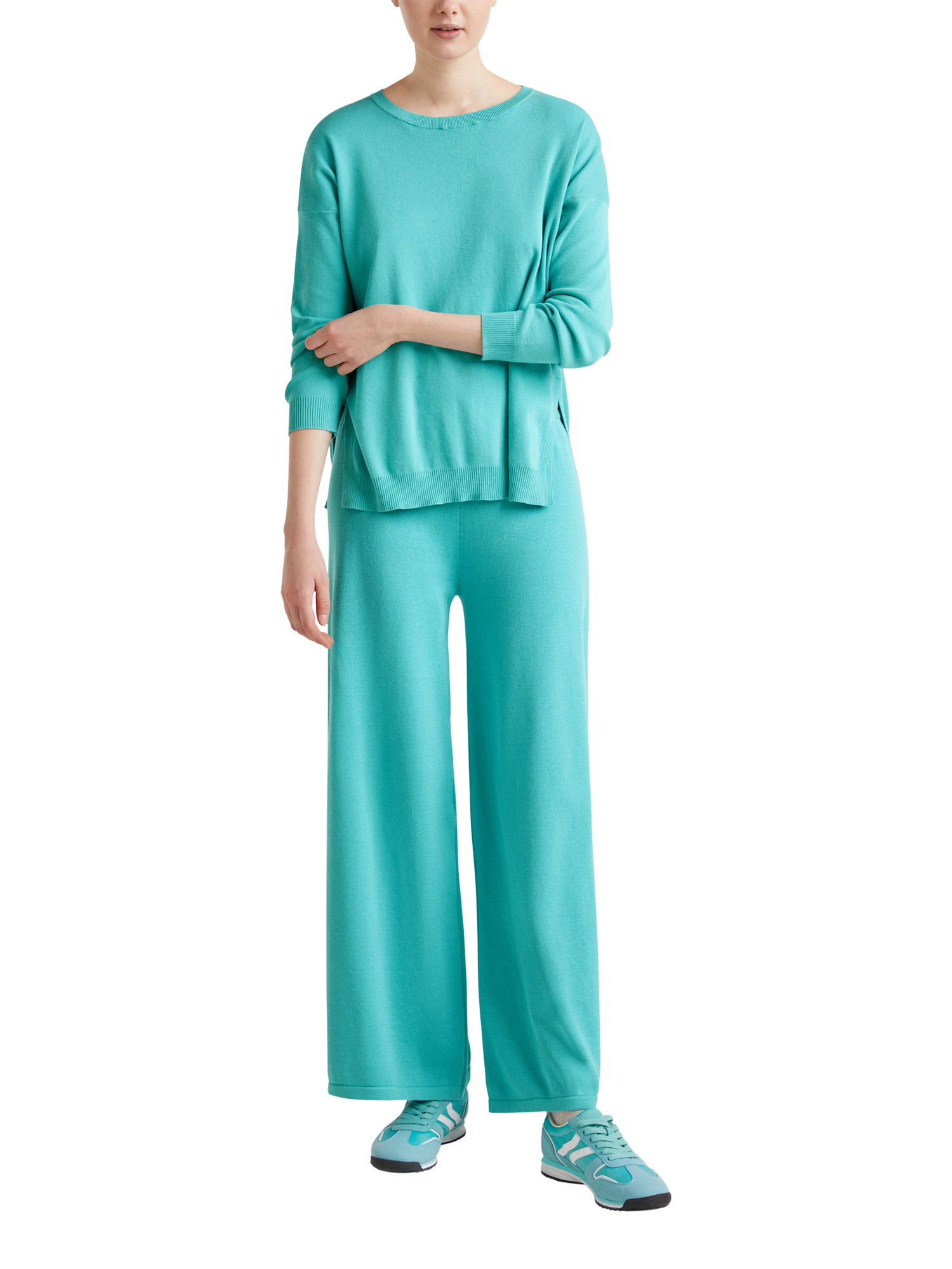 Product image 3 of 6, which shows Benetton Oversized Boat Neck Jumper, Teal Green, S