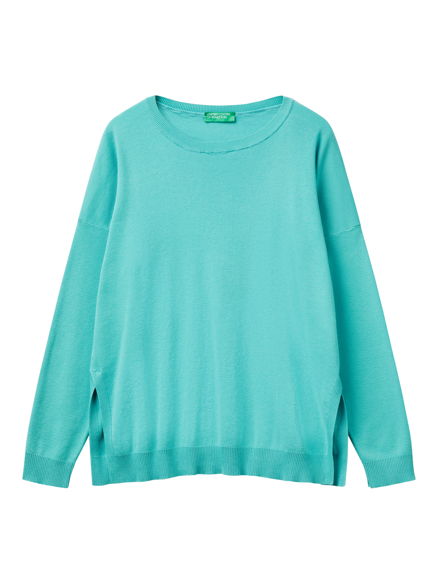 Product image 4 of 6, which shows Benetton Oversized Boat Neck Jumper, Teal Green, S