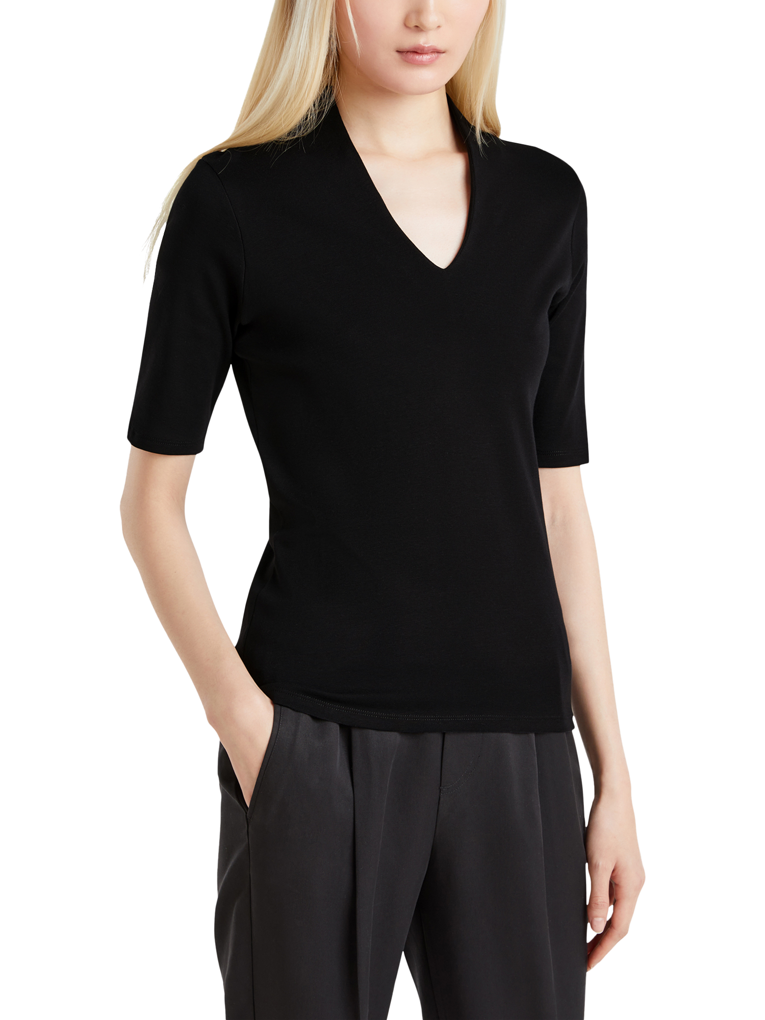 Product image 1 of 4, which shows Benetton V-Neck T-Shirt, Black, XS