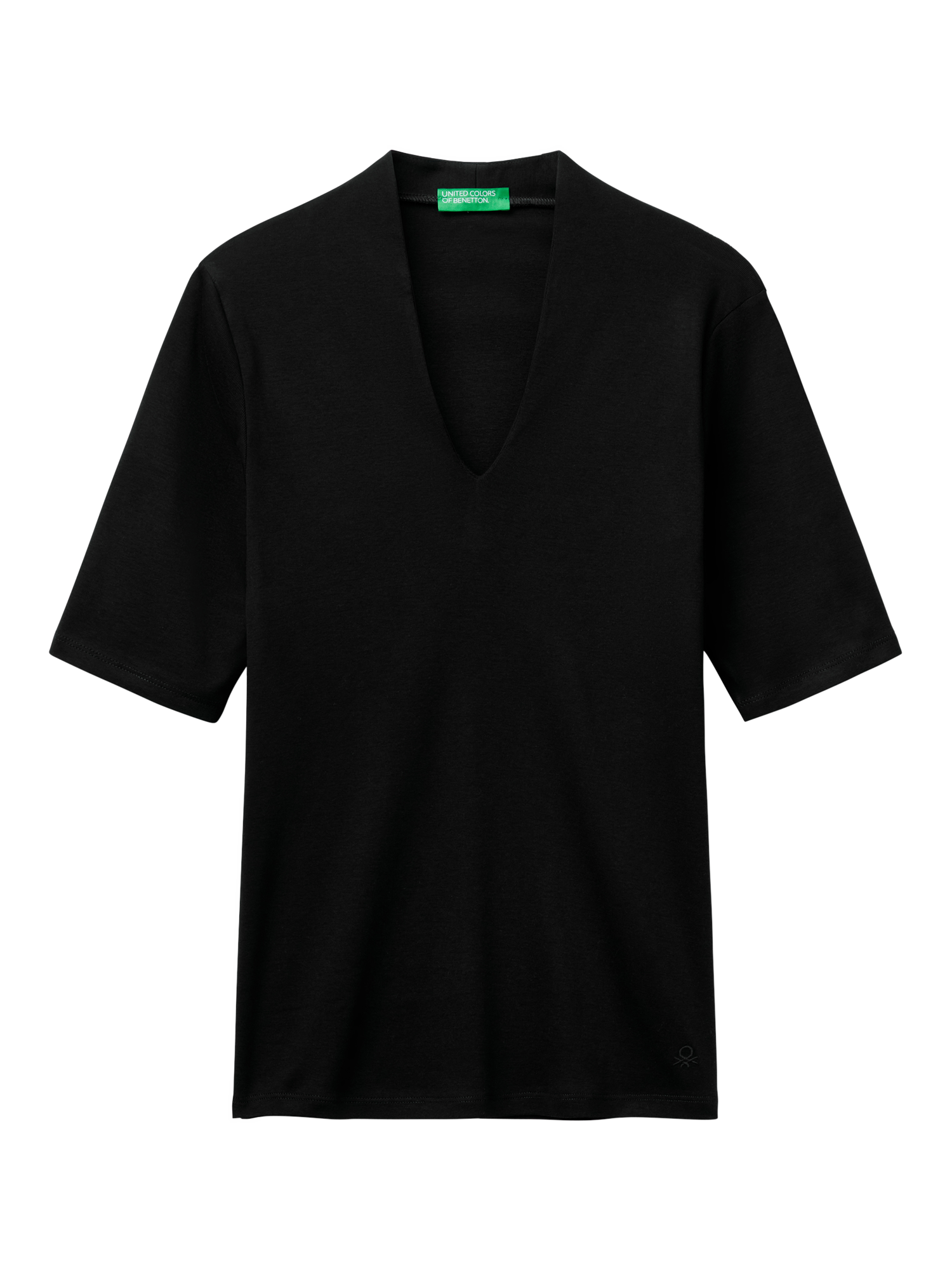 Product image 3 of 4, which shows Benetton V-Neck T-Shirt, Black, XS