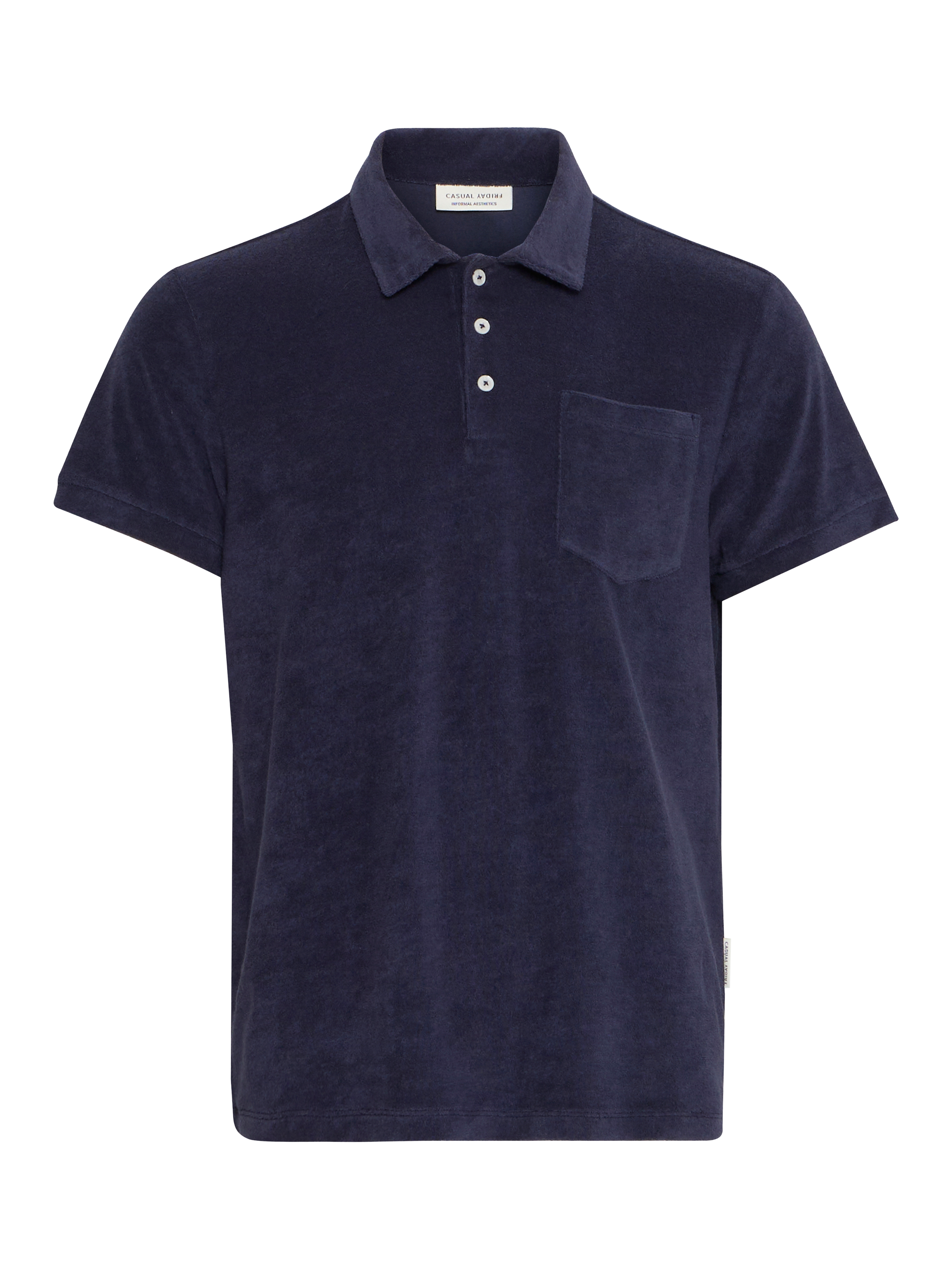 Casual Friday Alexander Cotton Blend Regular Fit Frotté Polo Shirt, Navy Blazer