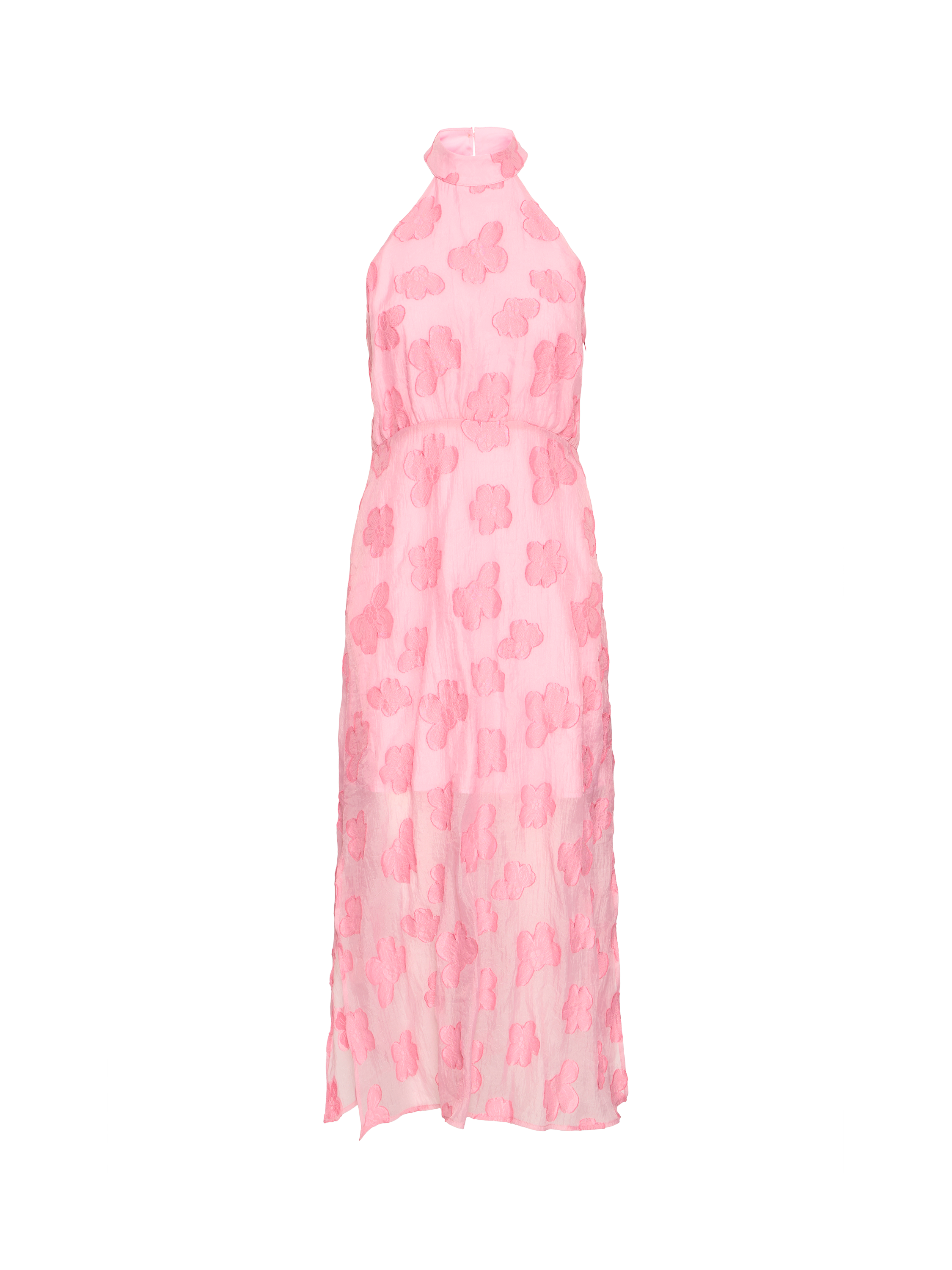 Product image 1 of 3, which shows ICHI Ihxsaga Floral Halterneck Midi Dress, Mid Pink, 8