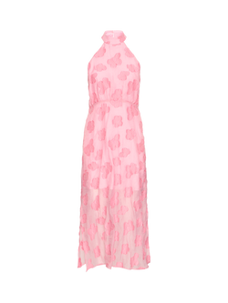 ICHI Ihxsaga Floral Halterneck Midi Dress, Mid Pink, Mid Pink