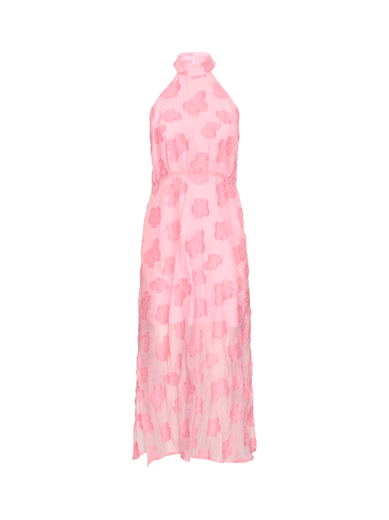 ICHI Ihxsaga Floral Halterneck Midi Dress, Mid Pink, Mid Pink
