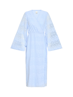 ICHI Simona Jacquard Wrap Midi Dress, Mid Blue, Mid Blue