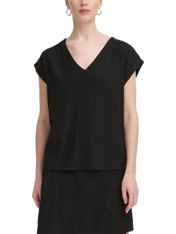 ICHI Ihlinno Linen Blend V-Neck Blouse, Black