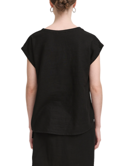 ICHI Ihlinno Linen Blend V-Neck Blouse - view 2, Black