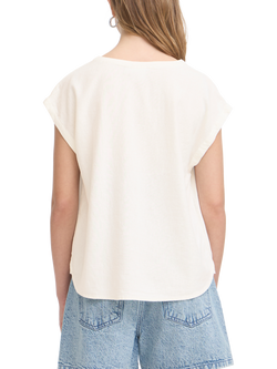 ICHI Ihlinno Linen Blend V-Neck Blouse - view 2, Cloud Dancer