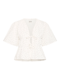ICHI Ihxhazel Cotton Polka Dot Tie Front Blouse, Cloud Dancer