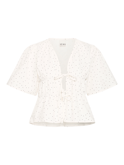 ICHI Ihxhazel Cotton Polka Dot Tie Front Blouse, Cloud Dancer, Cloud Dancer