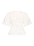 ICHI Ihxhazel Cotton Polka Dot Tie Front Blouse, Cloud Dancer