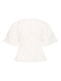 ICHI Ihxhazel Cotton Polka Dot Tie Front Blouse, Cloud Dancer - view 2, Cloud Dancer