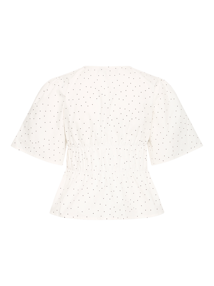ICHI Ihxhazel Cotton Polka Dot Tie Front Blouse, Cloud Dancer - view 2, Cloud Dancer