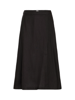 ICHI Ihlinno Linen Blend Midi Skirt, Black, Black