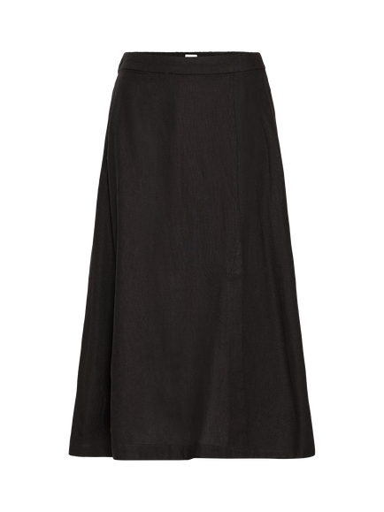 ICHI Ihlinno Linen Blend Midi Skirt, Black, Black