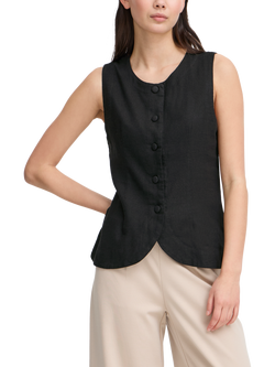 ICHI Ihlinno Linen Blend Button-Up Top, Black, Black