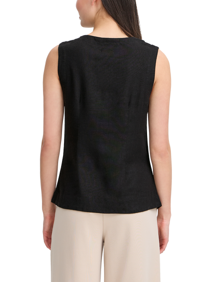 ICHI Ihlinno Linen Blend Button-Up Top, Black - view 2, Black
