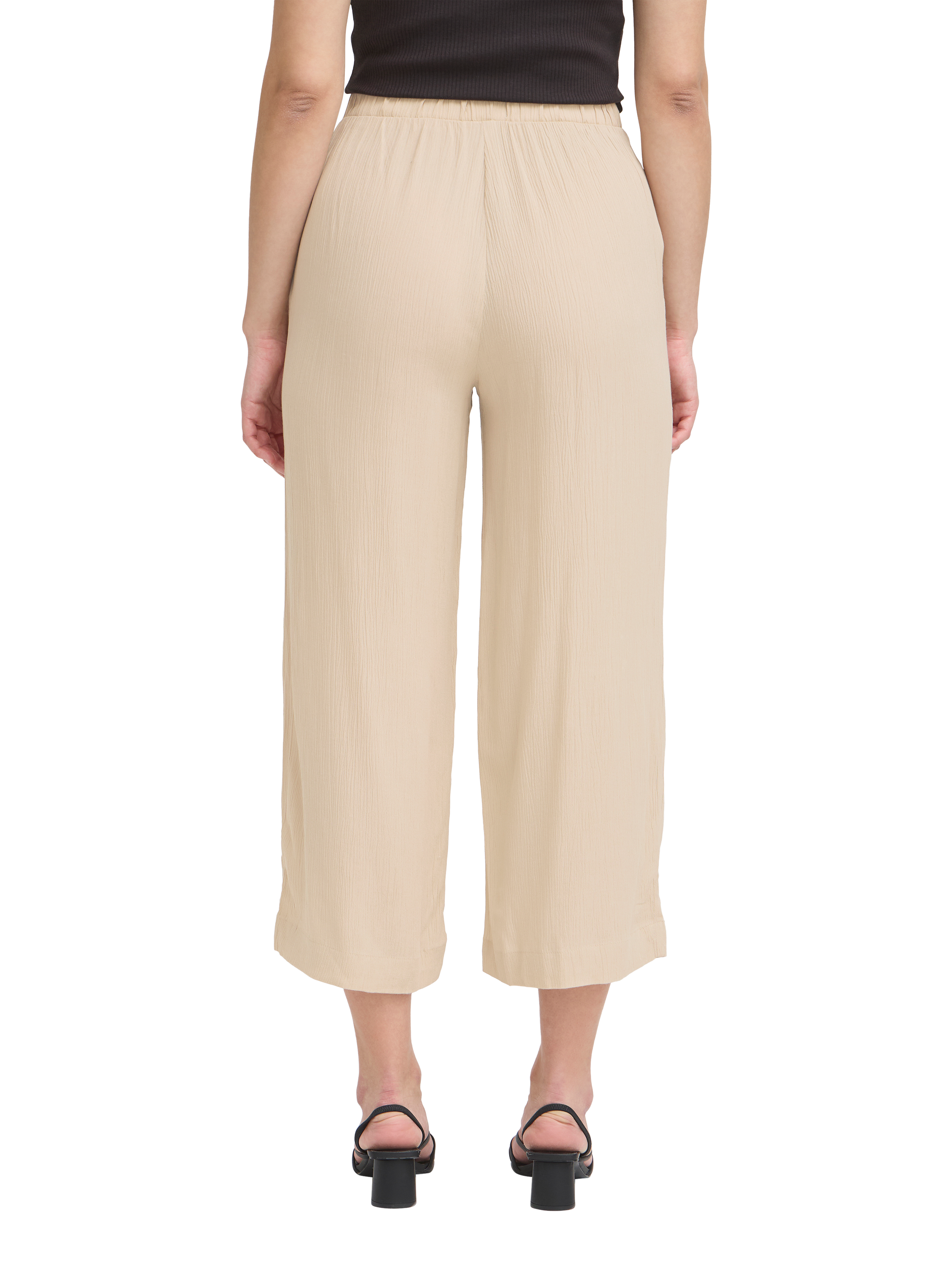Product image 2 of 7, which shows ICHI Ihmarrakech Elasticated Waist Cropped Wide Leg Trousers, Oxford Tan, XXL