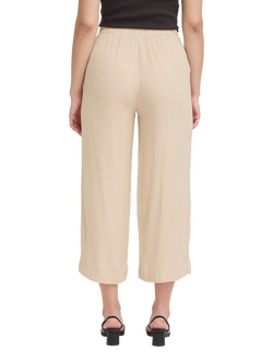 ICHI Ihmarrakech Elasticated Waist Cropped Wide Leg Trousers, Oxford Tan - view 2, Oxford Tan