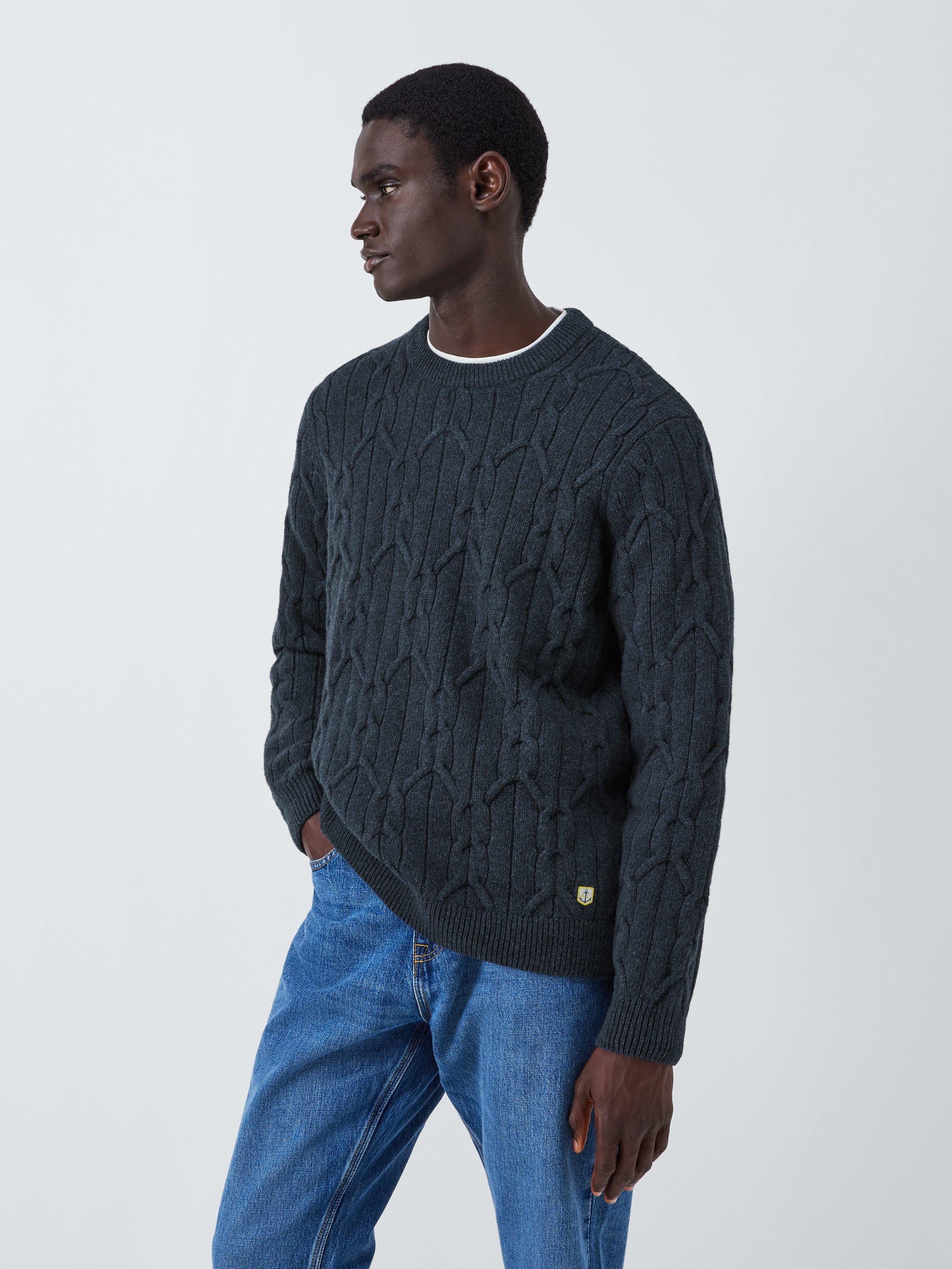 Armor Lux Cotton Cable Knit Crew Neck Sweater, Tornade Chiné