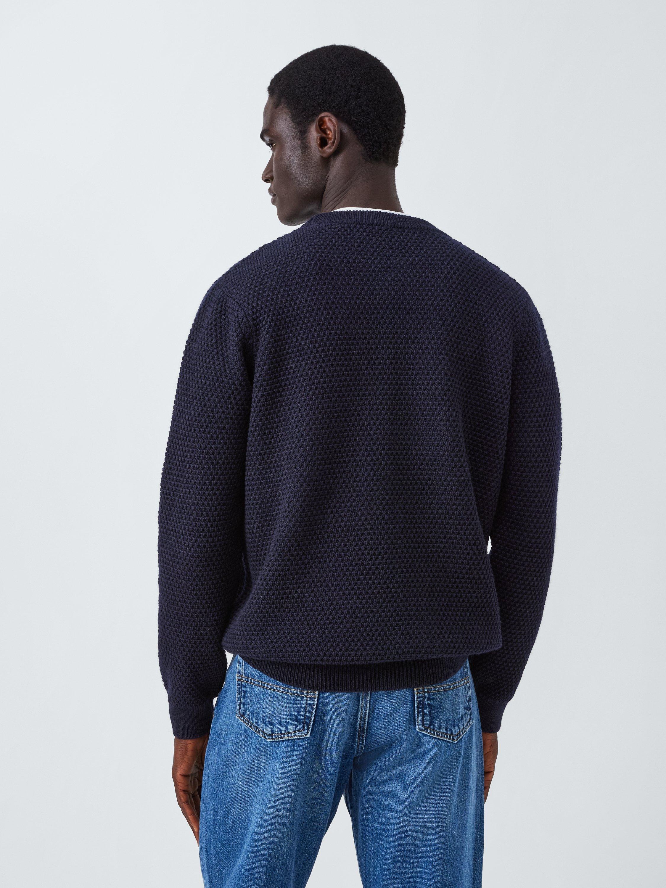 Product image 2 of 6, which shows Armor Lux Cotton Crew Neck Textured Jumper, Navire, S