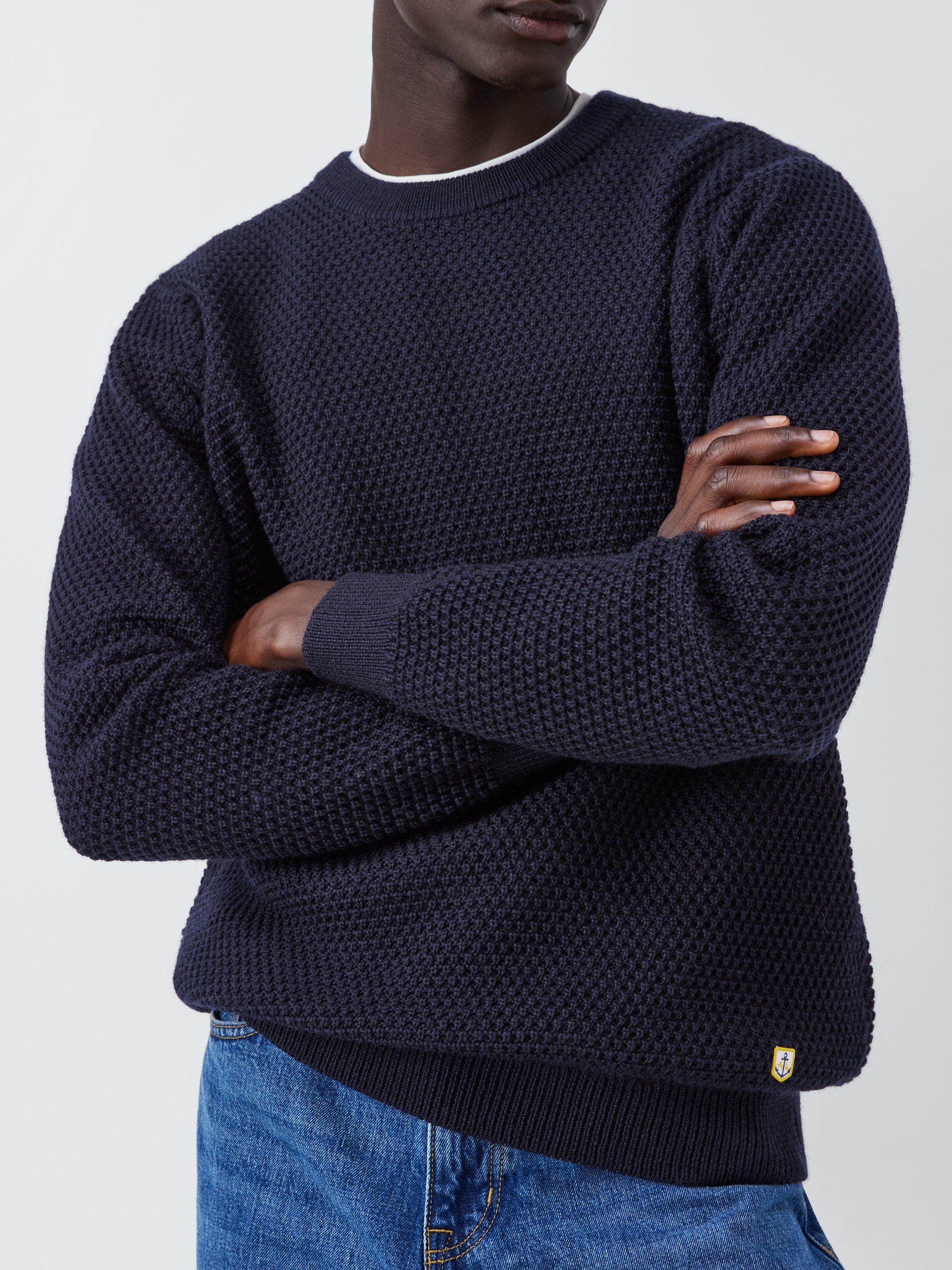 Product image 6 of 6, which shows Armor Lux Cotton Crew Neck Textured Jumper, Navire, S