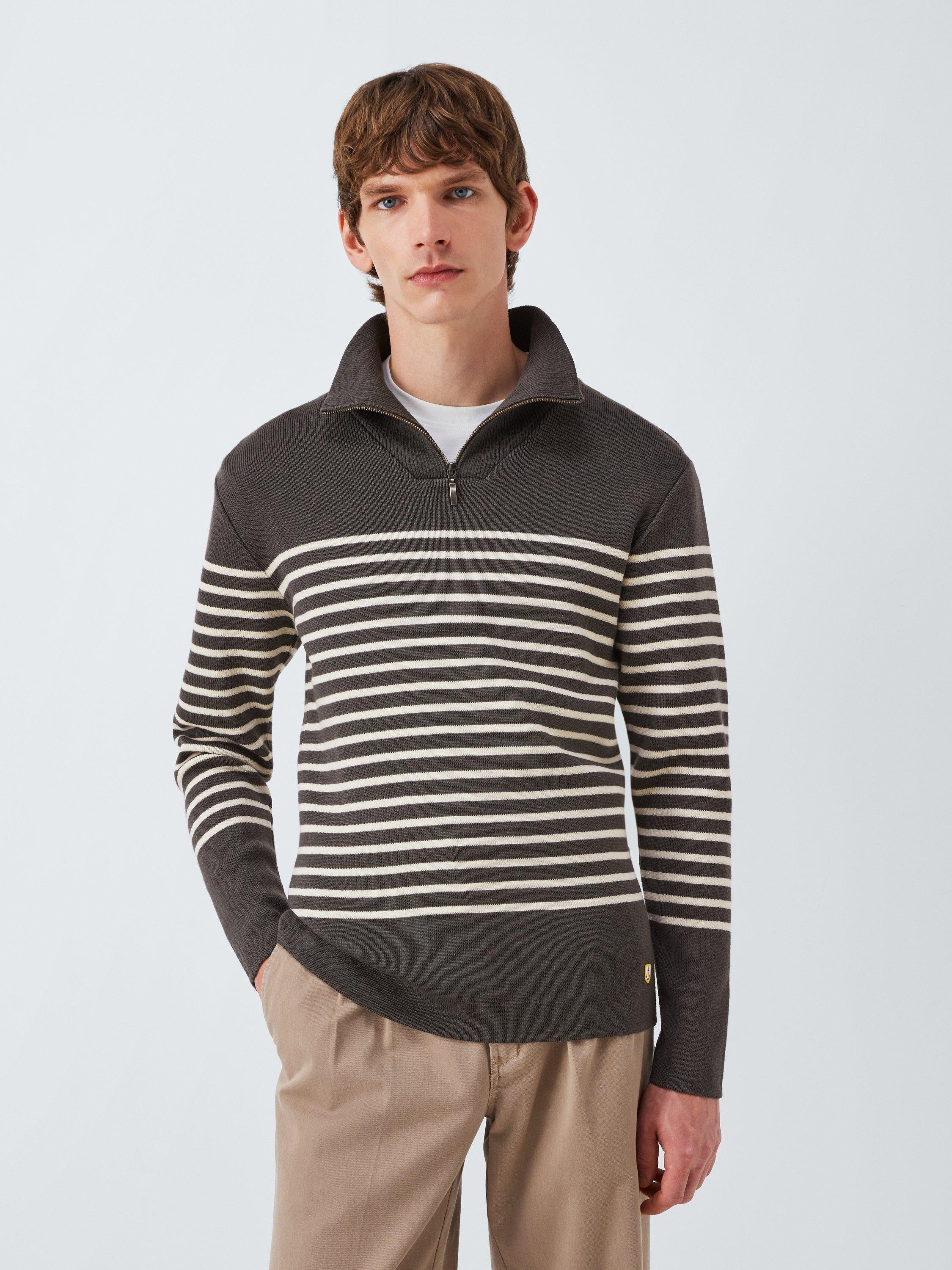 Product image 1 of 6, which shows Armor Lux Striped Zip Neck Jersey Top, Chiméra, M