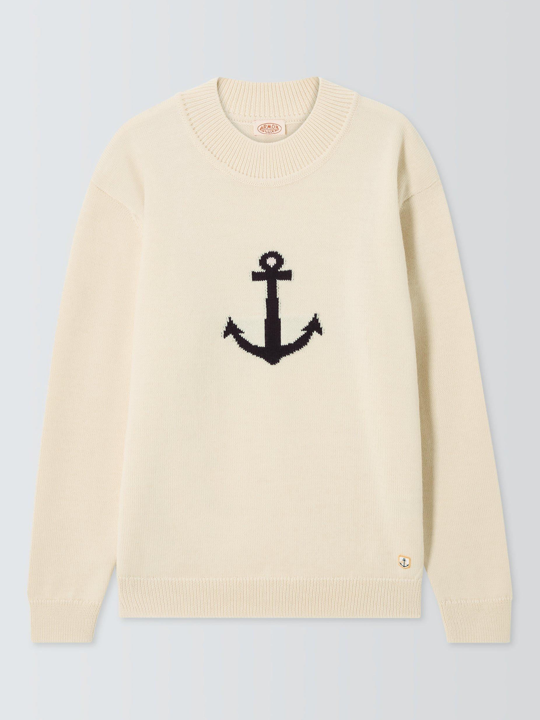 Product image 4 of 6, which shows Armor Lux Wool Anchor Crew Neck Jumper, Nature, M