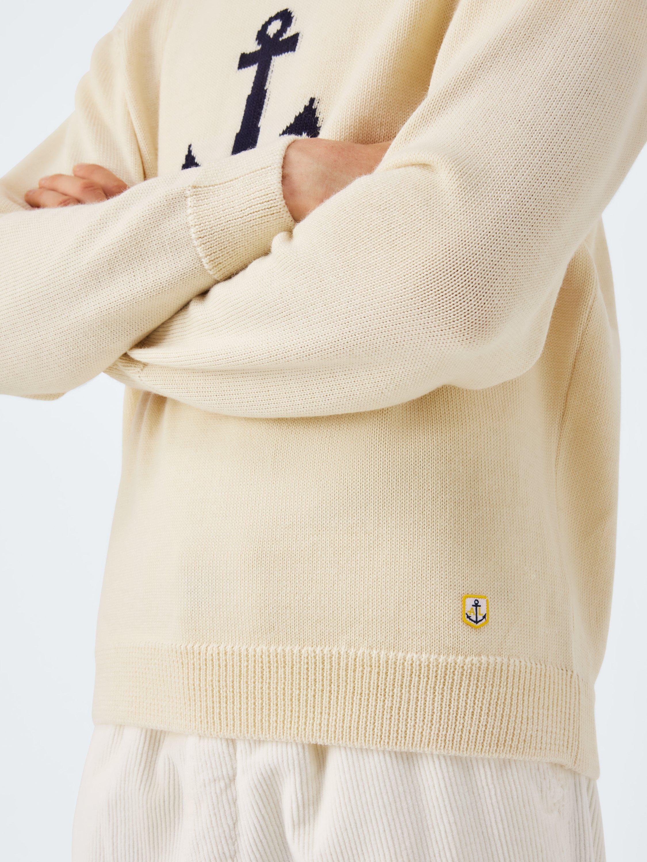 Product image 6 of 6, which shows Armor Lux Wool Anchor Crew Neck Jumper, Nature, M
