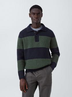 Armor Lux Wool Striped Knit Polo Top, Navire, Navire