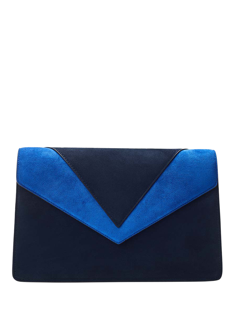 Product image 1 of 4, which shows Moda in Pelle Livelia Suede Clutch Bag, Navy