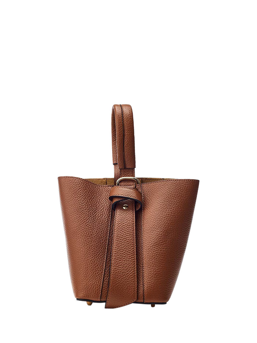 Product image 1 of 4, which shows Moda in Pelle Suki Leather Bucket Bag, Tan