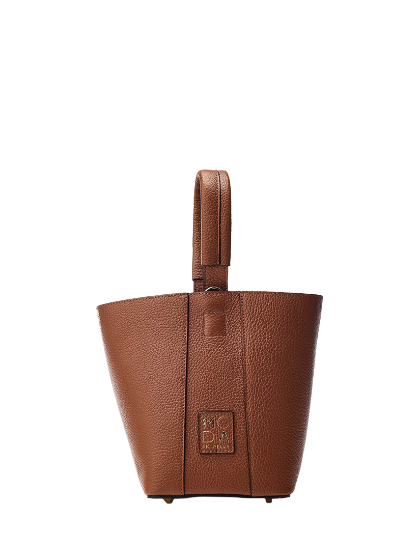 Product image 3 of 4, which shows Moda in Pelle Suki Leather Bucket Bag, Tan