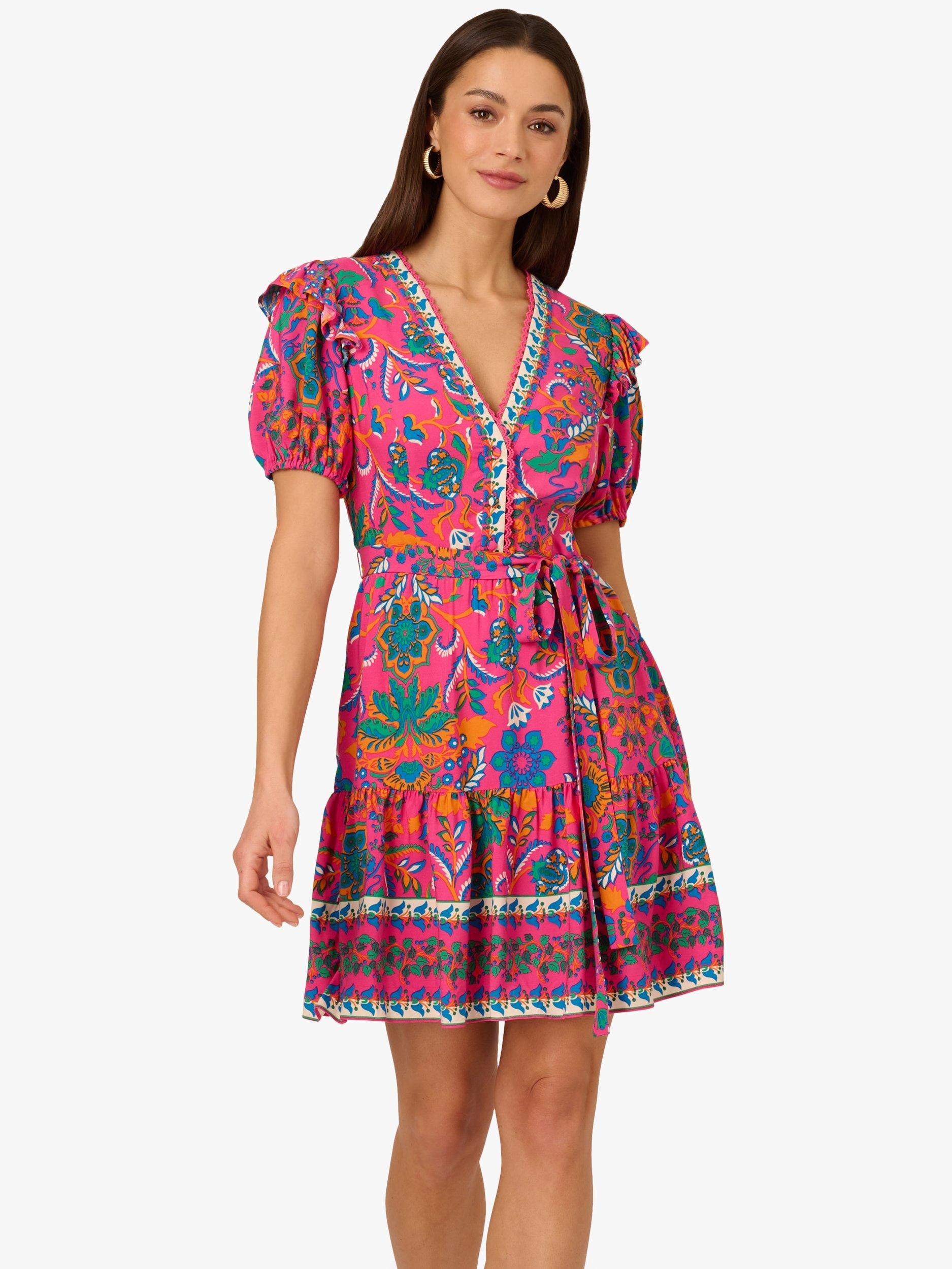 Product image 1 of 7, which shows Adrianna by Adrianna Papell Floral Flounce Hem Dress, Hot Pink/Multi, 8