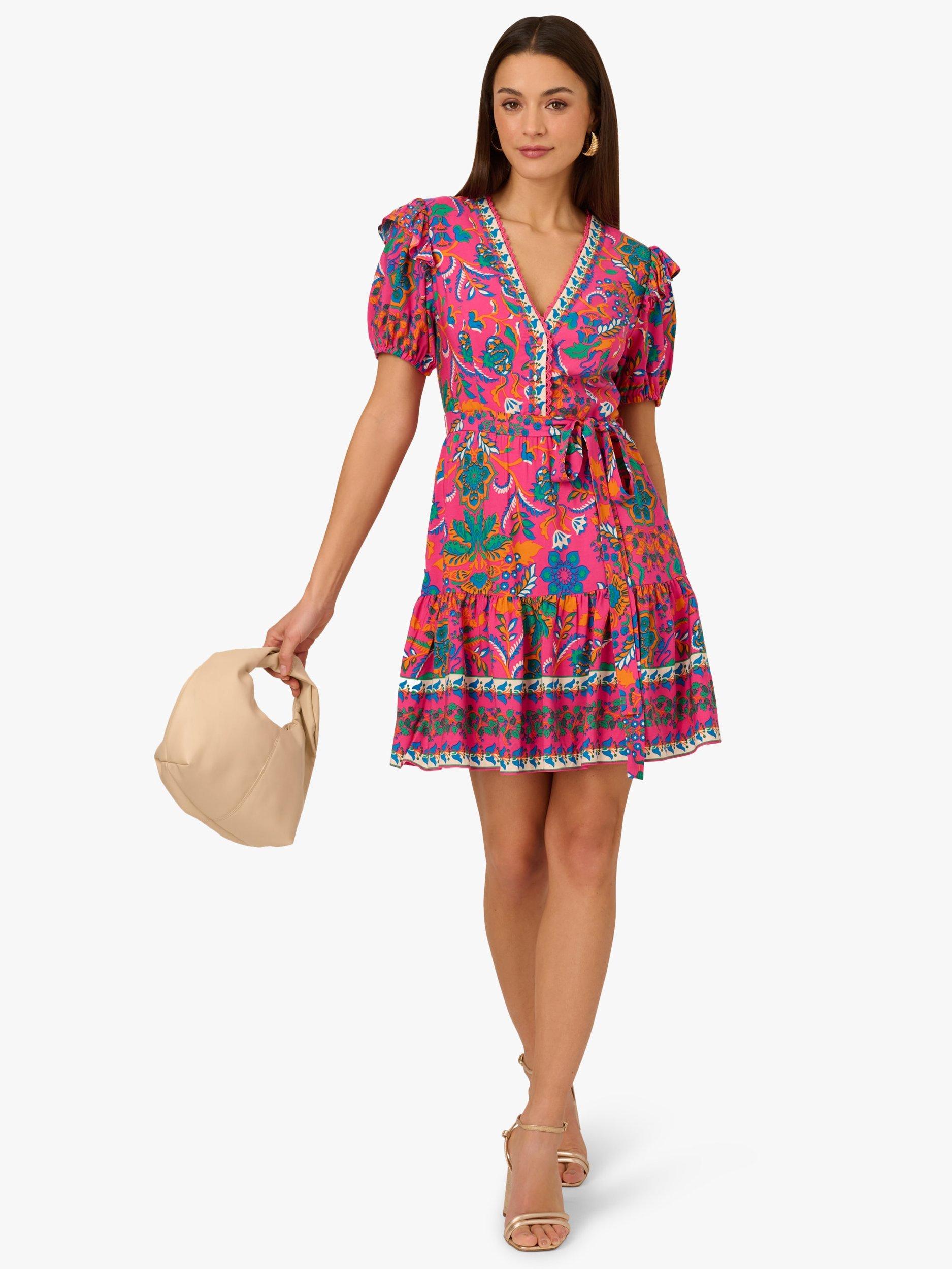 Product image 2 of 7, which shows Adrianna by Adrianna Papell Floral Flounce Hem Dress, Hot Pink/Multi, 8