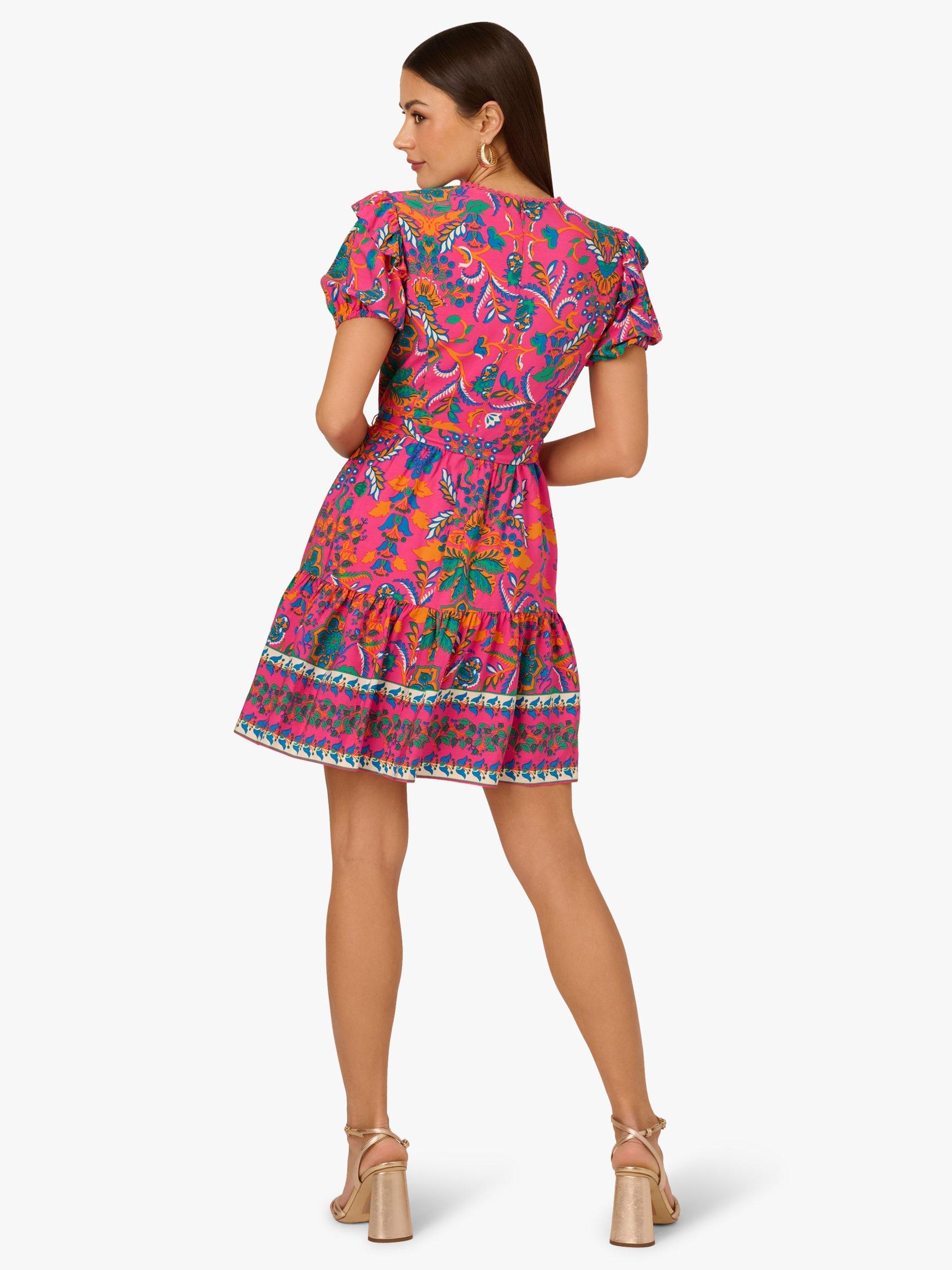 Product image 3 of 7, which shows Adrianna by Adrianna Papell Floral Flounce Hem Dress, Hot Pink/Multi, 8