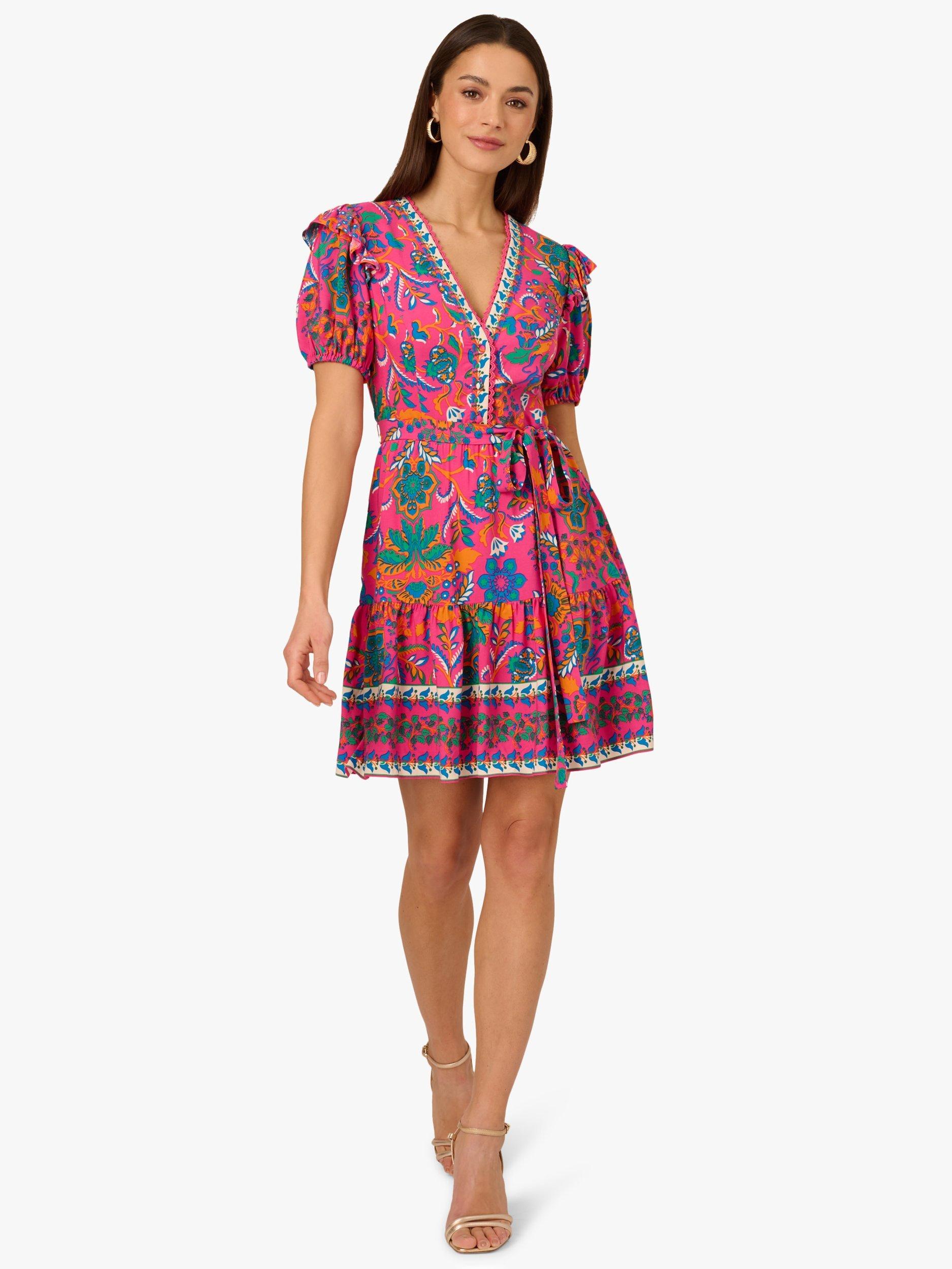 Product image 4 of 7, which shows Adrianna by Adrianna Papell Floral Flounce Hem Dress, Hot Pink/Multi, 8