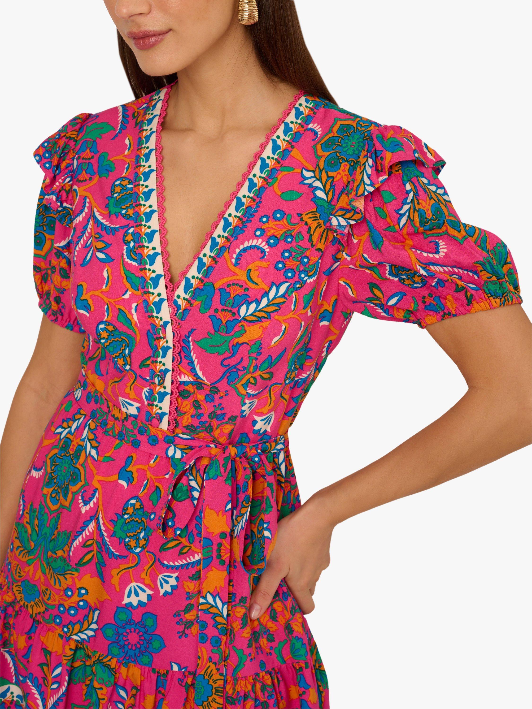 Product image 5 of 7, which shows Adrianna by Adrianna Papell Floral Flounce Hem Dress, Hot Pink/Multi, 8