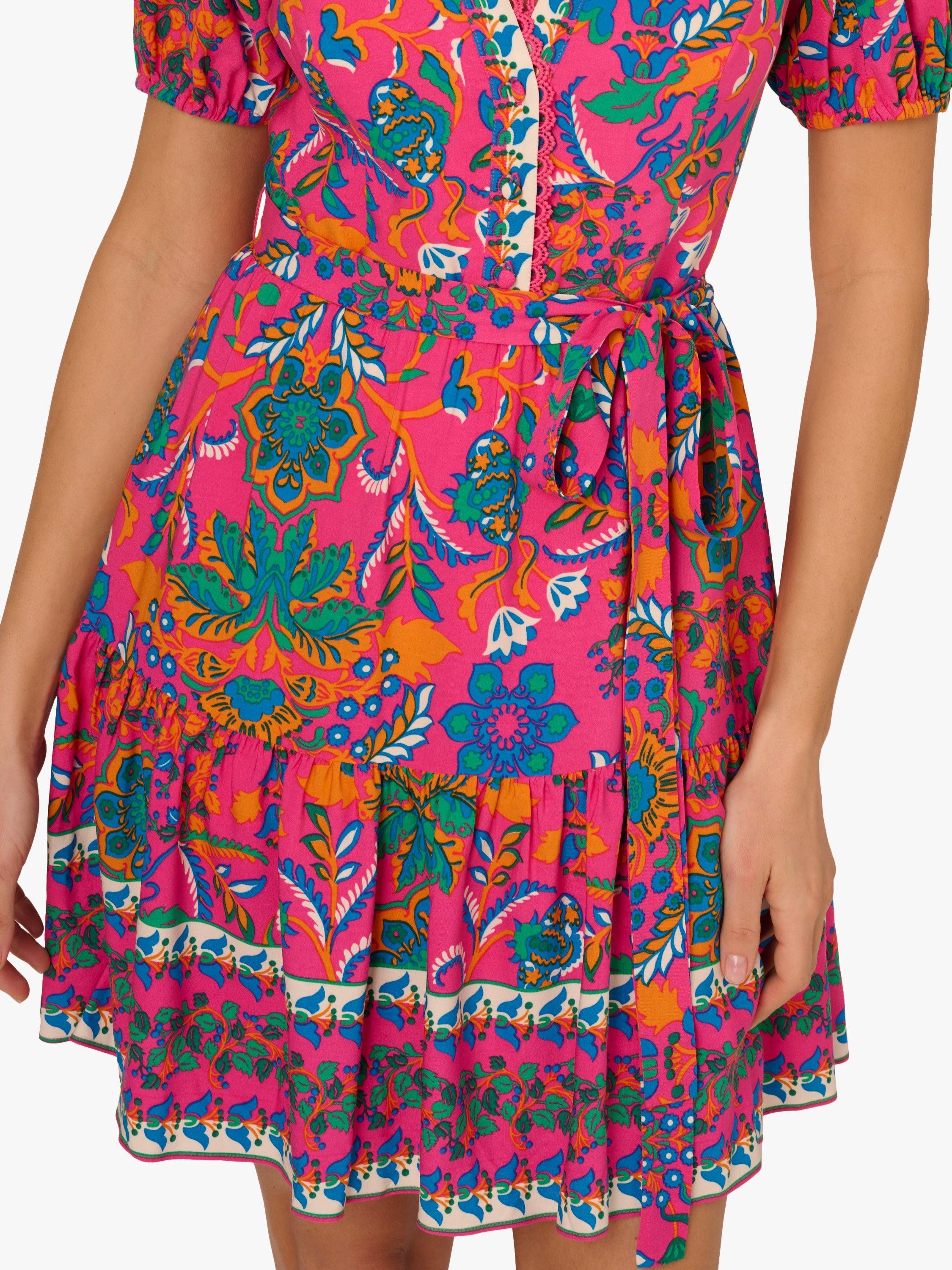 Product image 6 of 7, which shows Adrianna by Adrianna Papell Floral Flounce Hem Dress, Hot Pink/Multi, 8