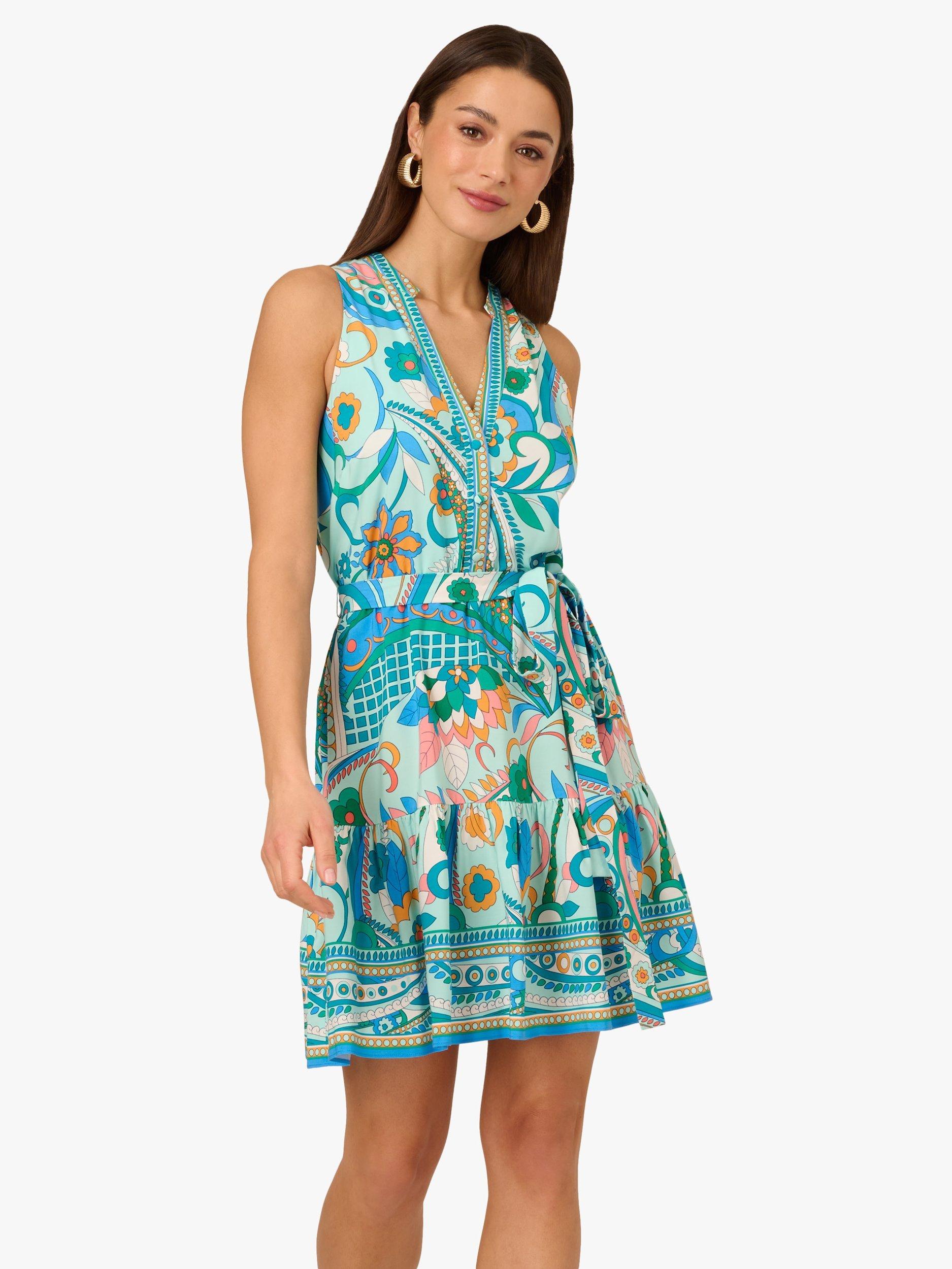 Product image 1 of 7, which shows Adrianna by Adriana Papell Floral Flounce Hem Mini Dress, Mint/Multi, 6